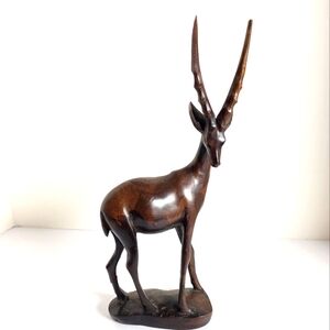 Vintage HAND CARVED Wood Antelope Gazelle Statue Sculpture Carving  See Pictures